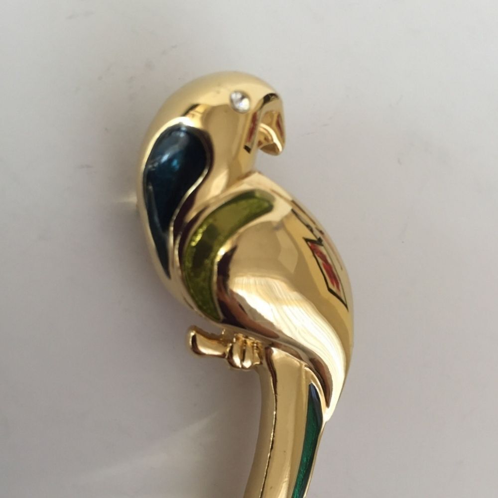 Vtg Liz Claiborne Brooch Gold Tone Rhinestone Yellow Green Enamel Bird 2.6" EUC - Picture 4 of 7